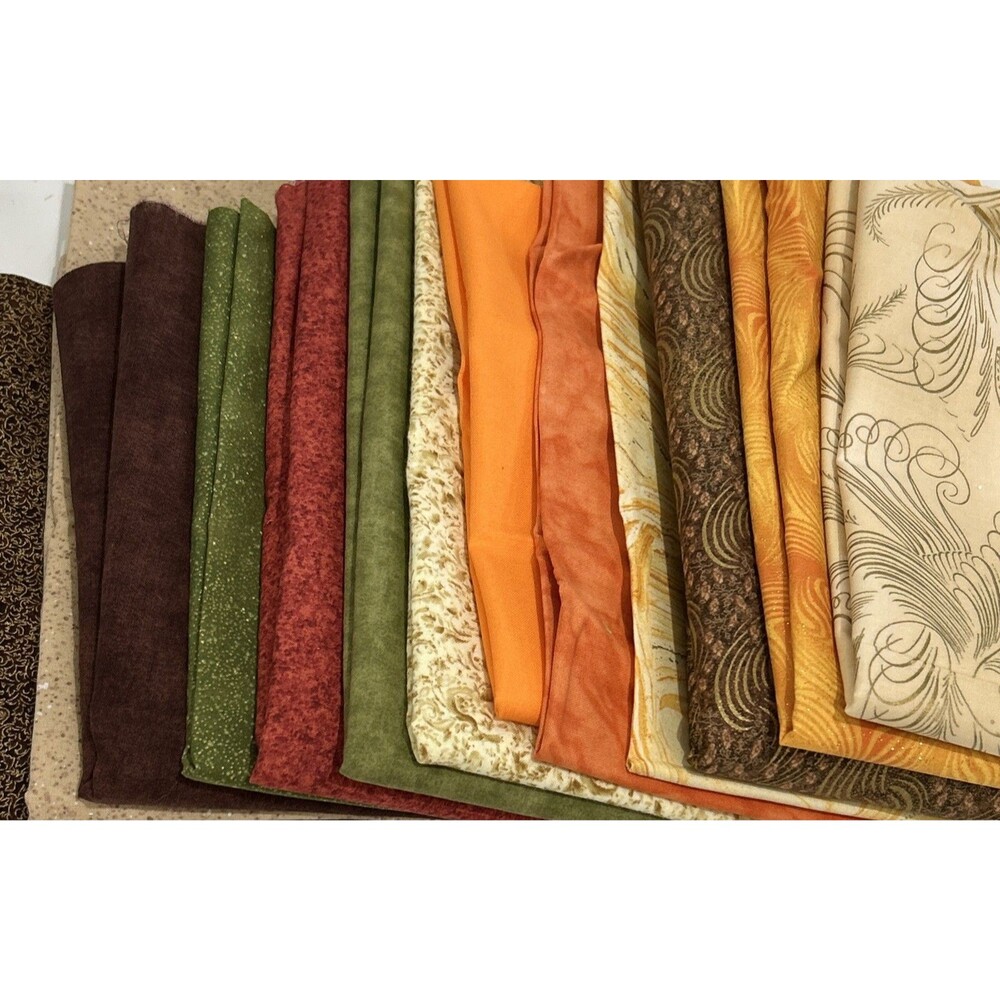 Cotton Quilting Fabric Lot Earthy Tones Earthtone Brown Orange Green Tan 13 Pc